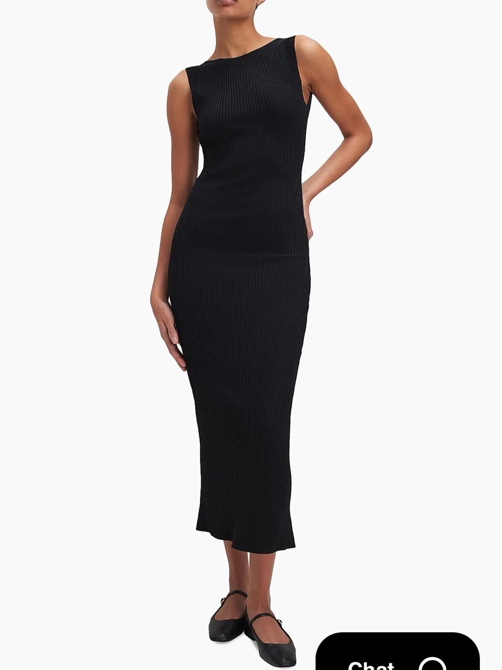 Good American Black Ribbed Midi Dress - Sleeveless Bodycon